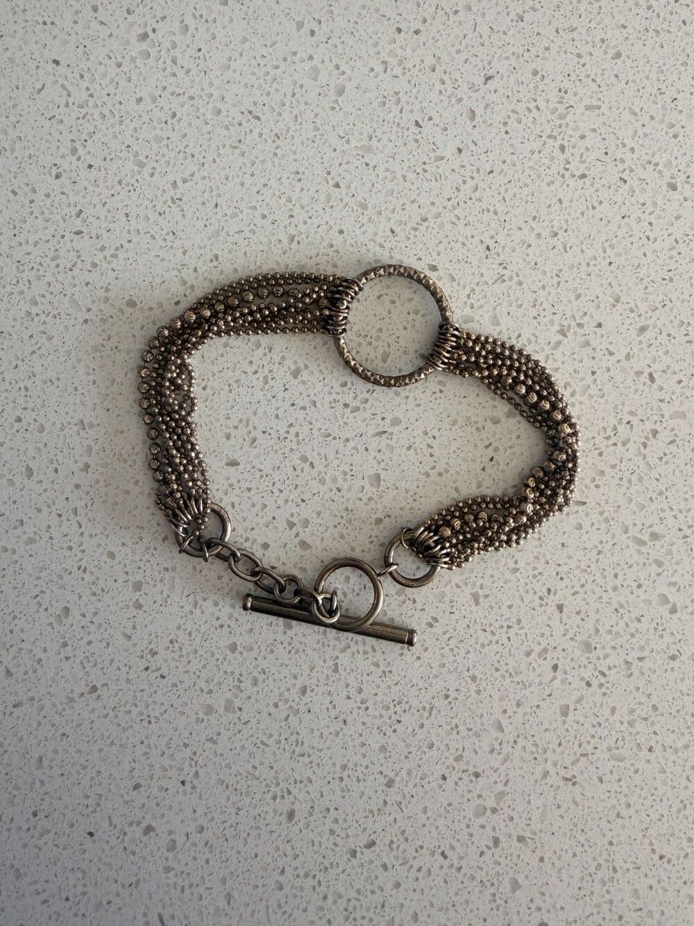 925 Sterling Silver italy Multi Strand chunky Chain Circle Toggle Bracelet Vtg